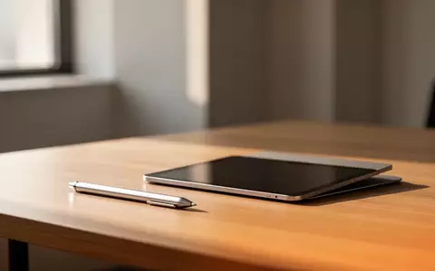 Ein minimalistischer Arbeitsbereich mit einem Stift und einem geschlossenen Tablet auf einem Holztisch bei Tageslicht. - Foto: über boerse-global.de
