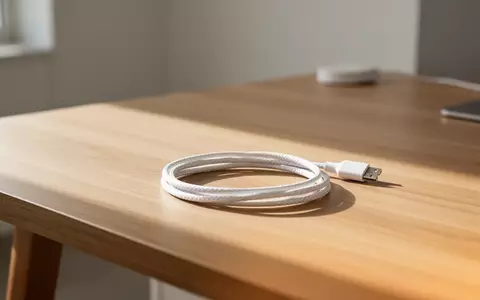 Ein aufgerolltes weißes Stromkabel auf einer schlichten, hellen Holzoberfläche in einem minimalistischen Raum. - Foto: über boerse-global.de