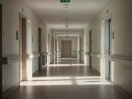 Ein heller, minimalistischer Flur in einer modernen Pflegeeinrichtung mit weichem Lichteinfall und klaren architektonischen Linien. - Foto: über boerse-global.de