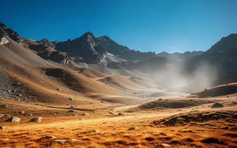 Eine von extremer Sommerhitze ausgetrocknete Berglandschaft mit flirrender Luft und gelben Wiesen in den Schweizer Alpen. - Foto: über boerse-global.de