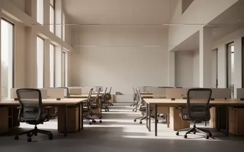 Ein minimalistisches, unbesetztes Büro mit modernen Schreibtischen und natürlichem Lichteinfall. - Foto: über boerse-global.de