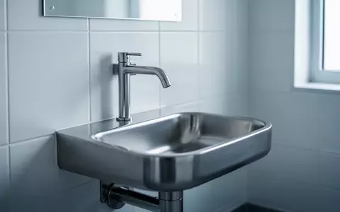 Ein minimalistisches, modernes Edelstahl-Waschbecken in einer sterilen medizinischen Einrichtung mit kühlem Licht. - Foto: über boerse-global.de