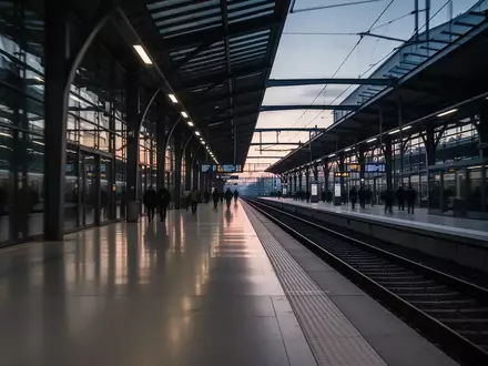 Moderner Bahnsteig am Abend mit Stahl- und Glaskonstruktionen in Köln. - Foto: über boerse-global.de