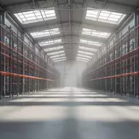 Weitläufiges, leeres Logistiklager mit hohen Regalsystemen und einfallendem Tageslicht. - Foto: über boerse-global.de