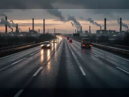Eine menschenleere Autobahn bei Dämmerung und Regen, die den Zustand und die Belastung der Verkehrsinfrastruktur verdeutlicht. - Foto: über boerse-global.de