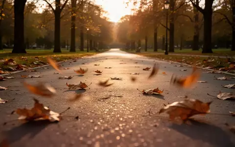Ein einsamer, asphaltierter Weg in einem herbstlichen Park bei Sonnenuntergang, der die Dynamik und Bewegung beim Gehen symbolisiert. - Foto: über boerse-global.de