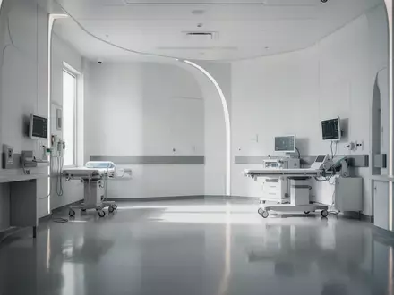 Ein moderner, steriler Untersuchungsraum mit hellen Wänden und reflektierenden Böden in einer Klinik. - Foto: über boerse-global.de