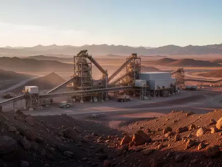 Moderne industrielle Bergbauanlage in einer Wüstenlandschaft bei Sonnenuntergang. - Foto: über boerse-global.de