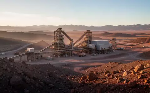 Moderne industrielle Bergbauanlage in einer Wüstenlandschaft bei Sonnenuntergang. - Foto: über boerse-global.de