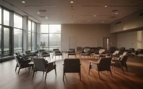 Ein heller, leerer Gemeinschaftsraum mit einem Stuhlkreis in einem modernen Gebäude. - Foto: über boerse-global.de