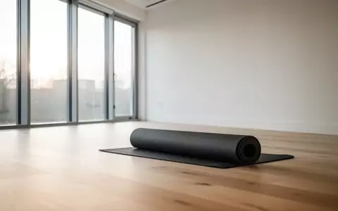 Heller, minimalistischer Yoga- und Pilates-Raum mit Holzboden und natürlichem Licht, ohne Personen. - Foto: über boerse-global.de