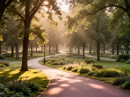 Ein sonnendurchfluteter Park mit geschwungenen Wegen, der eine ruhige und gesundheitsfördernde Umgebung symbolisiert. - Foto: über boerse-global.de
