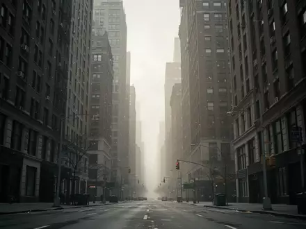 Eine leere, stille Straße in Lower Manhattan bei Tageslicht, die die Architektur der Stadt in einer nachdenklichen Atmosphäre zeigt. - Foto: über boerse-global.de