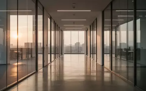 Ein leerer, modern gestalteter Büroflur mit Glaswänden und poliertem Betonboden im natürlichen Licht. - Foto: über boerse-global.de