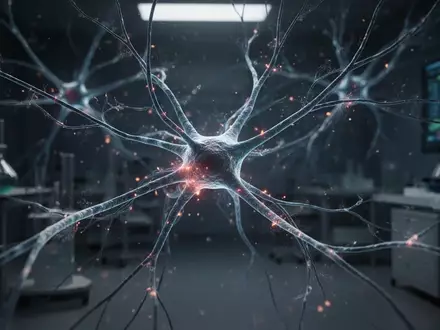 Mikroskopische Aufnahme eines komplexen neuronalen Netzwerks mit leuchtenden synaptischen Verbindungen. - Foto: über boerse-global.de