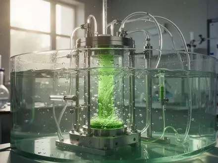 Ein technisches Labor-Experiment zur Wasserstoff-Elektrolyse mit sichtbarer Gasblasenbildung in einem Wassertank. - Foto: über boerse-global.de