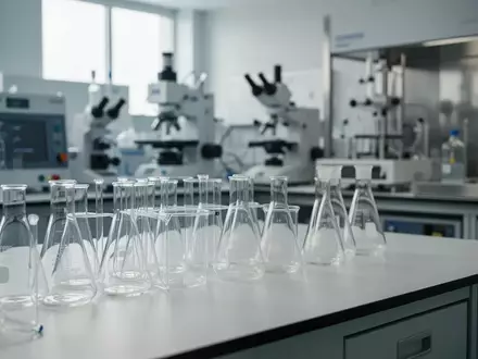 Ein modernes, steriles pharmazeutisches Forschungslabor mit Glasgeräten auf einem Labortisch. - Foto: über boerse-global.de