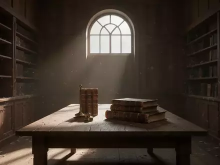 Ein stiller, altmodischer Leseraum mit hohen Bücherregalen und alten Gesetzbüchern auf einem massiven Holztisch. - Foto: über boerse-global.de
