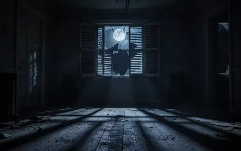 Ein düsteres, verlassenes Wohnhaus bei Nacht mit scharfen Schatten und Mondlicht, das durch Fenster fällt. - Foto: über boerse-global.de