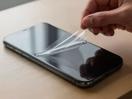 Eine Hand zieht die schützende Werksfolie vom Display eines modernen Smartphones ab. - Foto: über boerse-global.de