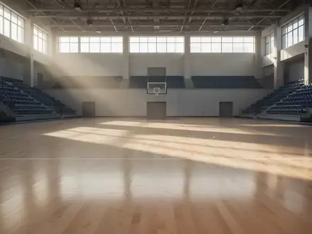 Leere, professionelle Sportarena mit glänzendem Holzboden und natürlichem Lichteinfall. - Foto: über boerse-global.de