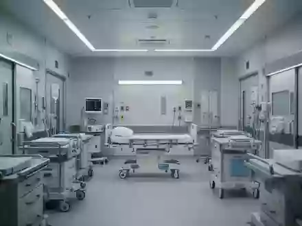 Leeres, steriles Krankenzimmer in einer modernen Klinik mit klinischer Beleuchtung und klaren architektonischen Linien. - Foto: über boerse-global.de
