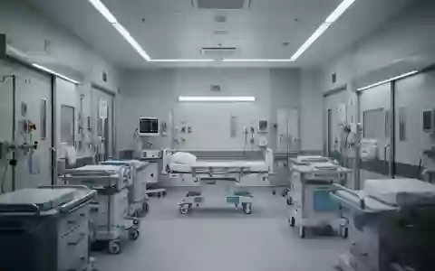 Leeres, steriles Krankenzimmer in einer modernen Klinik mit klinischer Beleuchtung und klaren architektonischen Linien. - Foto: über boerse-global.de
