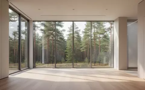 Ein heller, minimalistischer Büroinnenraum mit großen Fenstern und Blick auf einen Kiefernwald, der eine gesunde Arbeitsumgebung symbolisiert. - Foto: über boerse-global.de