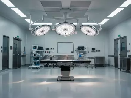 Ein steriler, moderner Operationssaal mit klinischer Beleuchtung und glänzenden Oberflächen ohne medizinisches Gerät. - Foto: über boerse-global.de