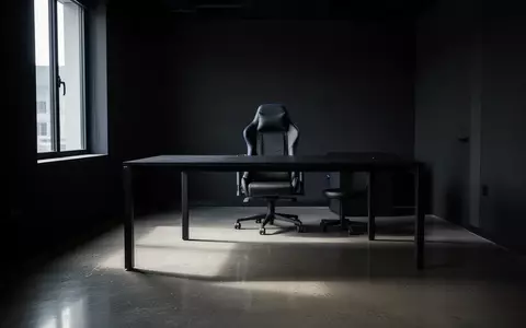 Ein minimalistischer, abgedunkelter E-Sport-Trainingsraum mit einem leeren Schreibtisch und einem ergonomischen Stuhl. - Foto: über boerse-global.de