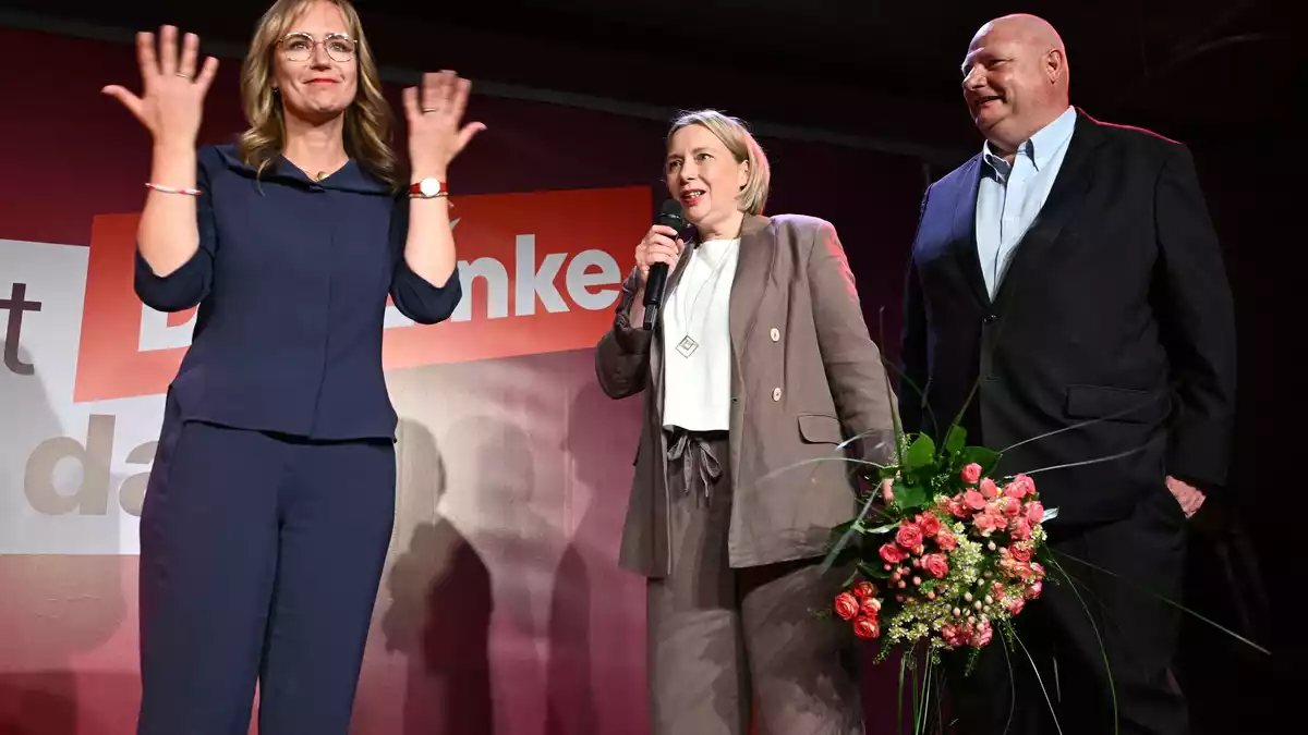 Die Linken-Spitzenpolitiker Eva von Angern, Janina Böttger und Hendrik Lange lehnen Gespräch mit der AfD ab. (Archivbild) - Bild: Katharina Kausche/dpa