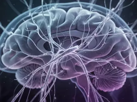 Abstrakte Darstellung neuronaler Strukturen und weißer Substanz im menschlichen Gehirn mit bläulicher Beleuchtung. - Foto: über boerse-global.de