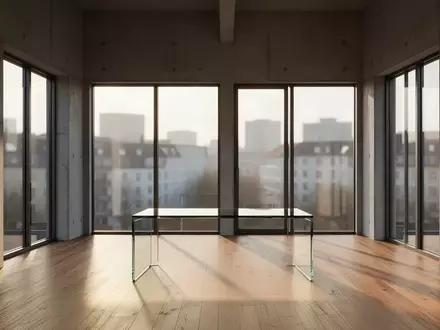 Modernes, minimalistisches Büro in Berlin mit hohen Decken und einfallendem Sonnenlicht. - Foto: über boerse-global.de