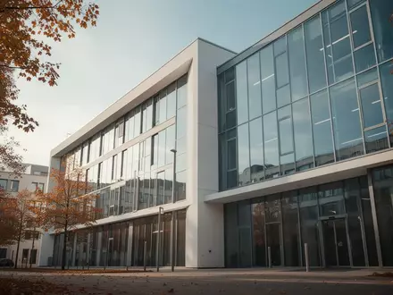 Ein modernes, minimalistisches Klinikgebäude bei klarem Tageslicht, das die Architektur und die Umgebung betont. - Foto: über boerse-global.de
