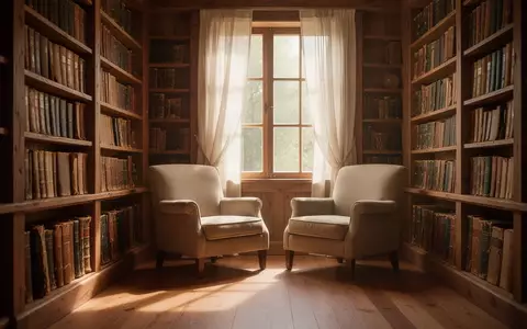 Eine ruhige, sonnendurchflutete Ecke einer Bibliothek mit hohen Bücherregalen und einem gemütlichen Sessel am Fenster. - Foto: über boerse-global.de