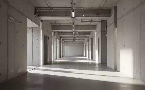 Minimalistischer, moderner Innenraum mit klaren Betonstrukturen und natürlichem Licht, der eine geordnete und effiziente Atmosphäre vermittelt. - Foto: über boerse-global.de