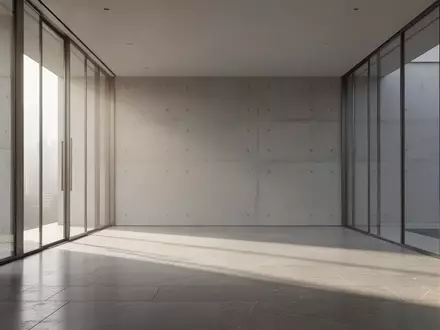 Ein minimalistischer, moderner Innenraum mit Betonwänden und großen Glasfronten in hellem Tageslicht. - Foto: über boerse-global.de