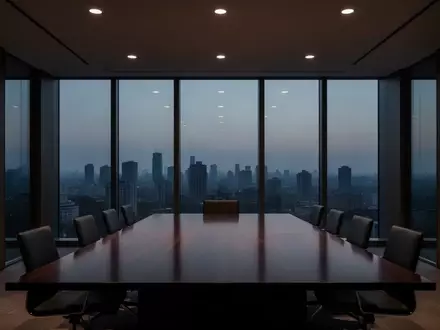 Ein leerer, modern gestalteter Konferenzraum in der Dämmerung, der eine Atmosphäre des Übergangs und der Stille vermittelt. - Foto: über boerse-global.de