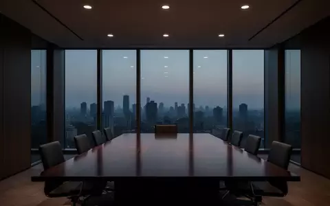 Ein leerer, modern gestalteter Konferenzraum in der Dämmerung, der eine Atmosphäre des Übergangs und der Stille vermittelt. - Foto: über boerse-global.de