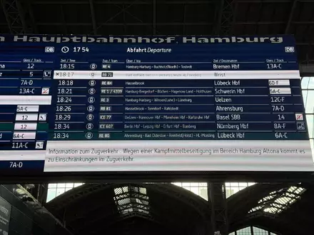 Eine Bombenentschärfung in Hamburg sorgt für Zugausfälle. - Foto: Antonia Sawallisch/dpa