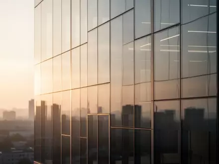 Moderne Glasfassade eines Bürogebäudes im warmen Licht der Abendsonne. - Foto: über boerse-global.de