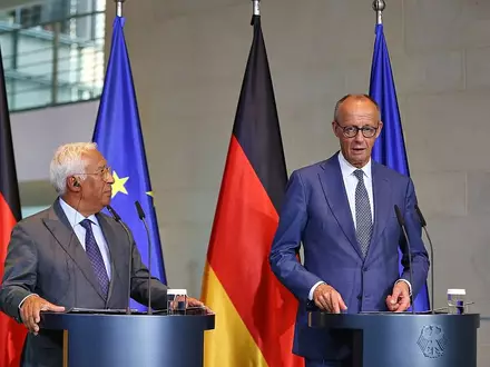 Antonio Costa und Friedrich Merz am 09.09.2026 - Foto: via dts Nachrichtenagentur