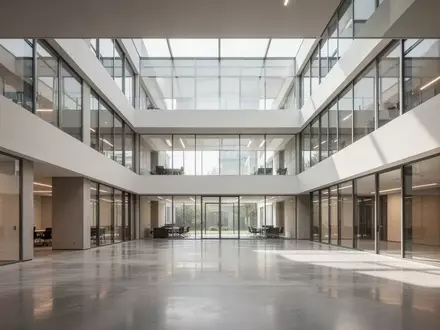 Ein minimalistisches, modernes Bürogebäude mit klaren architektonischen Linien und natürlichem Lichteinfall. - Foto: über boerse-global.de
