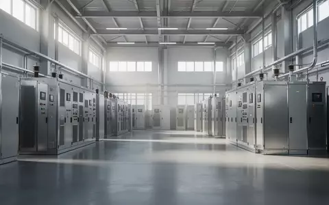 Moderne, leere Industriehalle mit elektrischen Verteilerschränken und natürlichem Lichteinfall zur Visualisierung betrieblicher Energieeffizienz. - Foto: über boerse-global.de