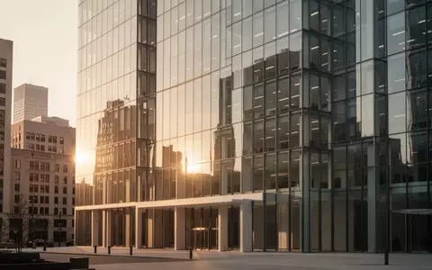 Moderne Glasfassade eines Bürogebäudes im Finanzviertel während der goldenen Stunde. - Foto: über boerse-global.de