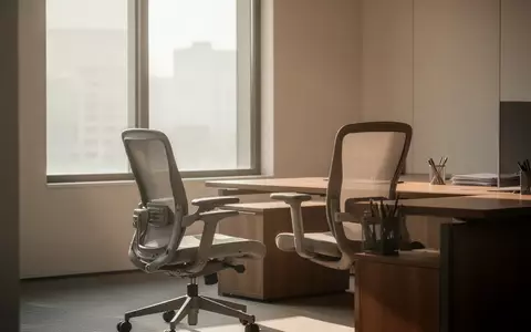Ein heller, moderner und leerer Büroarbeitsplatz mit ergonomischem Stuhl und Holztisch bei natürlichem Tageslicht. - Foto: über boerse-global.de