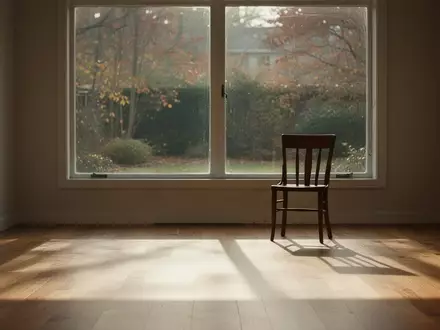 Ein minimalistischer, leerer Raum mit weichem Lichteinfall und einem einzelnen Holzstuhl vor einem Fenster. - Foto: über boerse-global.de