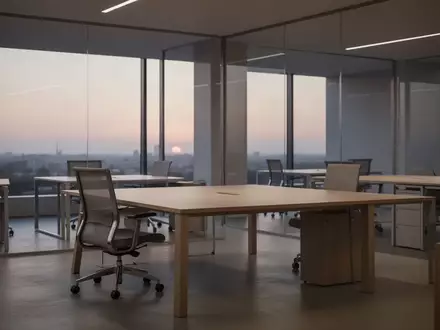 Ein moderner, leerer Büroarbeitsplatz mit minimalistischer Einrichtung und natürlichem Licht. - Foto: über boerse-global.de