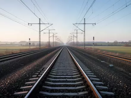 Weitläufige, leere Bahngleise einer Hochgeschwindigkeitsstrecke in einer ländlichen Umgebung bei hellem Tageslicht. - Foto: über boerse-global.de