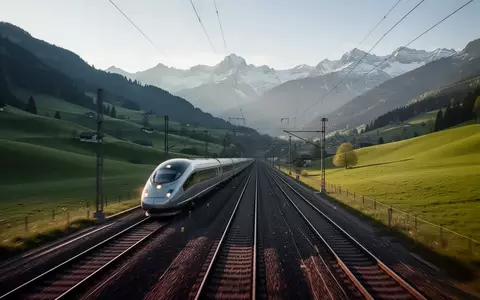 Ein moderner Hochgeschwindigkeitszug fährt durch ein sonniges Alpental nahe der französisch-schweizerischen Grenze. - Foto: über boerse-global.de
